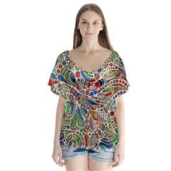 Pop Art - Spirals World 1 V-neck Flutter Sleeve Top by EDDArt