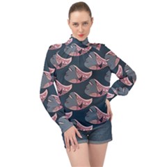 Doodle Queen Fish Pattern High Neck Long Sleeve Chiffon Top by tmsartbazaar