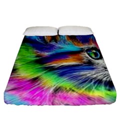 Rainbowcat Fitted Sheet (queen Size) by Sparkle