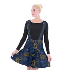 Tribal Festive Folk Pattern Suspender Skater Skirt by tmsartbazaar