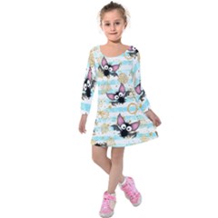 Halloween Bats Kids  Long Sleeve Velvet Dress by Angelandspot