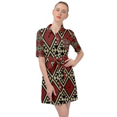 Motif Boho Style Geometric Belted Shirt Dress by tmsartbazaar