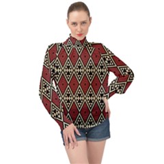 Motif Boho Style Geometric High Neck Long Sleeve Chiffon Top by tmsartbazaar