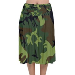 Forest Camo Pattern, Army Themed Design, Soldier Velvet Flared Midi Skirt by Casemiro