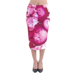 Peonie On Marbling Patterns Velvet Midi Pencil Skirt by kaleidomarblingart