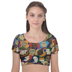 Wowriveter2020 Velvet Short Sleeve Crop Top  by Kritter