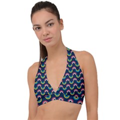 Geo Rainbow Stroke Halter Plunge Bikini Top by tmsartbazaar