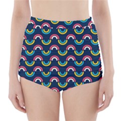 Geo Rainbow Stroke High-waisted Bikini Bottoms by tmsartbazaar