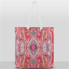 Intricate Red Marbling Full Print Rope Handle Tote (large) by kaleidomarblingart