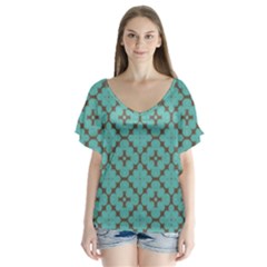 Tiles V-neck Flutter Sleeve Top by Sobalvarro
