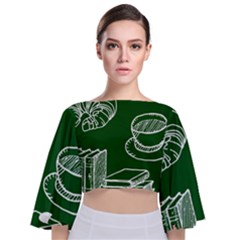 Books And Baked Goods Pattern Tie Back Butterfly Sleeve Chiffon Top by DithersDesigns