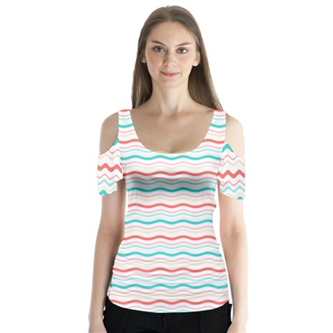 Aqua Coral Waves Butterfly Sleeve Cutout Tee  by CuteKingdom