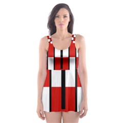 Square Maze Red Skater Dress Swimsuit by tmsartbazaar