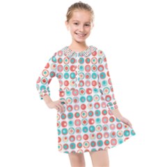 Aqua Coral Circles Kids  Quarter Sleeve Shirt Dress by CuteKingdom