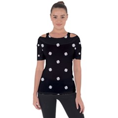 Black And White Baseball Motif Pattern Shoulder Cut Out Short Sleeve Top by dflcprintsclothing