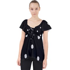 Black And White Baseball Motif Pattern Lace Front Dolly Top by dflcprintsclothing