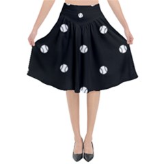 Black And White Baseball Motif Pattern Flared Midi Skirt by dflcprintsclothing