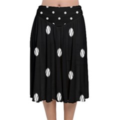 Black And White Baseball Motif Pattern Velvet Flared Midi Skirt by dflcprintsclothing