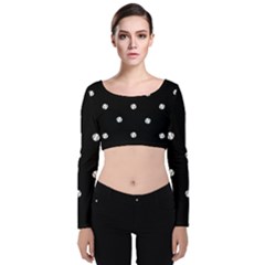 Black And White Baseball Motif Pattern Velvet Long Sleeve Crop Top by dflcprintsclothing