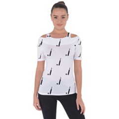 Black And White Cricket Sport Motif Print Pattern Shoulder Cut Out Short Sleeve Top by dflcprintsclothing