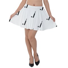Black And White Cricket Sport Motif Print Pattern Velvet Skater Skirt by dflcprintsclothing