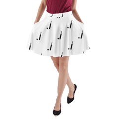 Black And White Cricket Sport Motif Print Pattern A-line Pocket Skirt by dflcprintsclothing