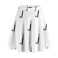 Black And White Cricket Sport Motif Print Pattern High Waist Skirt by dflcprintsclothing