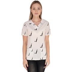 Black And White Cricket Sport Motif Print Pattern Women s V-neck Scrub Top by dflcprintsclothing