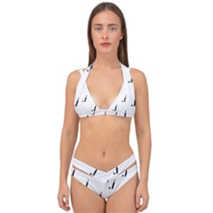 Black And White Cricket Sport Motif Print Pattern Double Strap Halter Bikini Set by dflcprintsclothing