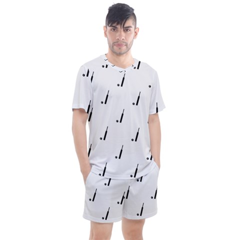 Black And White Cricket Sport Motif Print Pattern Men s Mesh Tee And Shorts Set by dflcprintsclothing