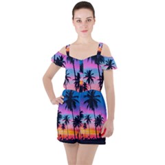 Palms Ruffle Cut Out Chiffon Playsuit by goljakoff