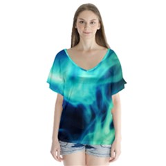 Glow Bomb  V-neck Flutter Sleeve Top by MRNStudios