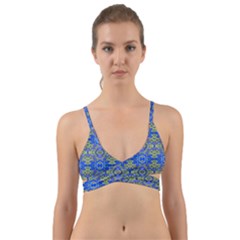 Gold And Blue Fancy Ornate Pattern Wrap Around Bikini Top by dflcprintsclothing