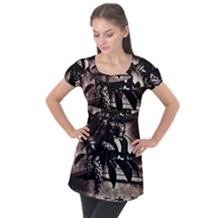 Dark Spring Puff Sleeve Tunic Top by MRNStudios