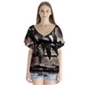 Dark Spring V-Neck Flutter Sleeve Top View1