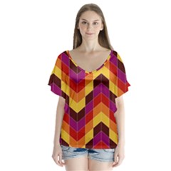 Geometric  V-neck Flutter Sleeve Top by Sobalvarro