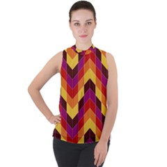 Geometric  Mock Neck Chiffon Sleeveless Top by Sobalvarro