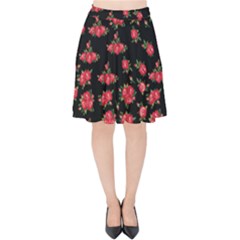 Red Roses Velvet High Waist Skirt by designsbymallika