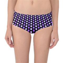 Purple And Pink Dots Pattern, Black Background Mid-waist Bikini Bottoms by Casemiro