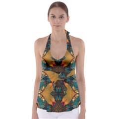 Teal And Orange Babydoll Tankini Top by Dazzleway