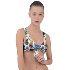 Flowers Pattern Front Tie Bikini Top by goljakoff