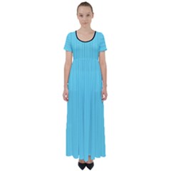 Arctic Blue & Black -  High Waist Short Sleeve Maxi Dress by FashionLane