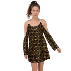 Luxury Golden Oriental Ornate Pattern Kimono Sleeves Boho Dress by dflcprintsclothing