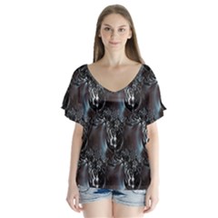 Black Pearls V-neck Flutter Sleeve Top by MRNStudios