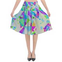 Watercolors Spots                                                       Flared Midi Skirt by LalyLauraFLM
