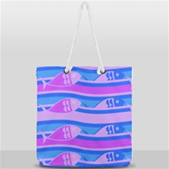 Fish Texture Blue Violet Module Full Print Rope Handle Tote (large) by HermanTelo