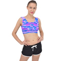 Fish Texture Blue Violet Module V-back Sports Bra by HermanTelo