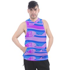 Fish Texture Blue Violet Module Men s Sleeveless Hoodie by HermanTelo