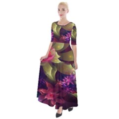 Fractal Flower Half Sleeves Maxi Dress by Sparkle