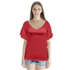 Flame Scarlet - V-neck Flutter Sleeve Top by FashionLane